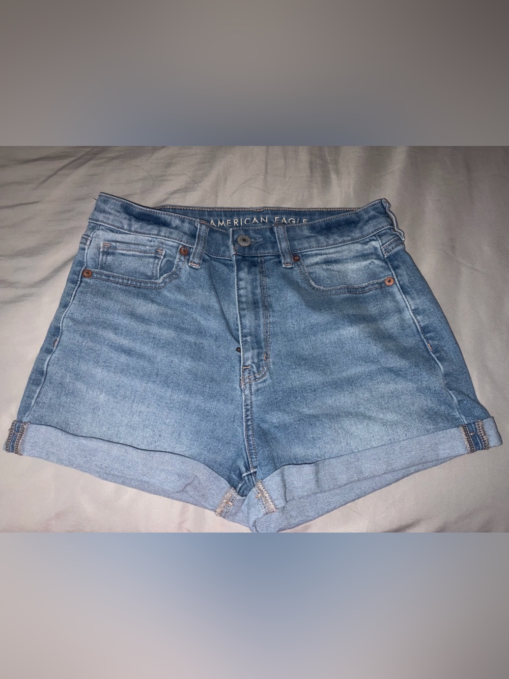 American Eagle Outfitters Medium Blue High-Rise Cuffed Denim Shorts